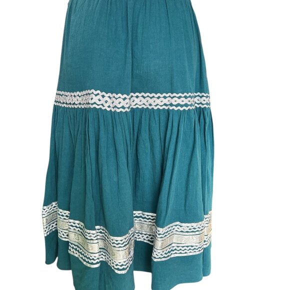 XXI Women’s size Smalll Teal Blue Green Cotton Skirt Silver Trim Side Zipper - Picture 10 of 11
